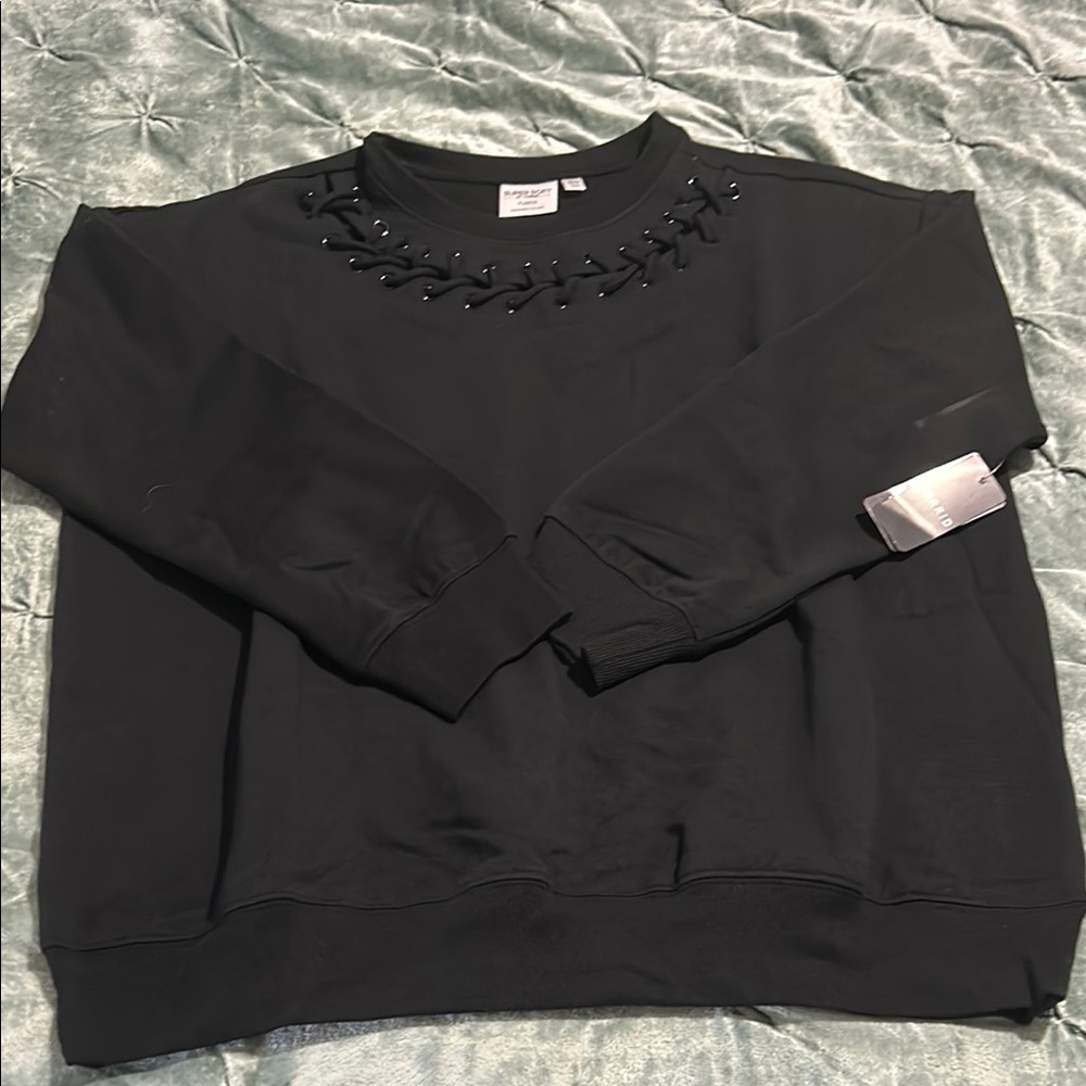 Torrid Black Sweater with Lace-Up Detail